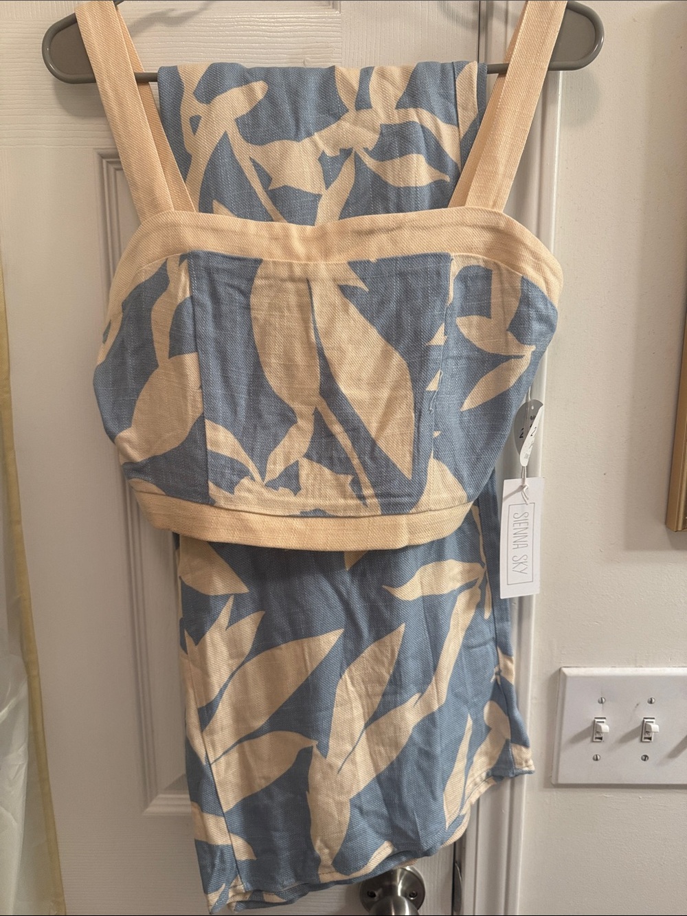 Sienna Sky Blue and Cream Tropical Print Two-Piece Set